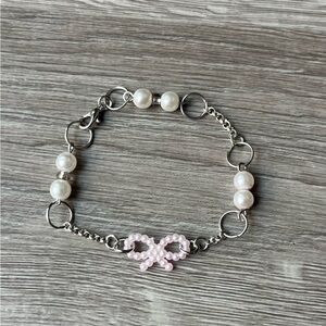Pearl and Pink Bow Bracelet